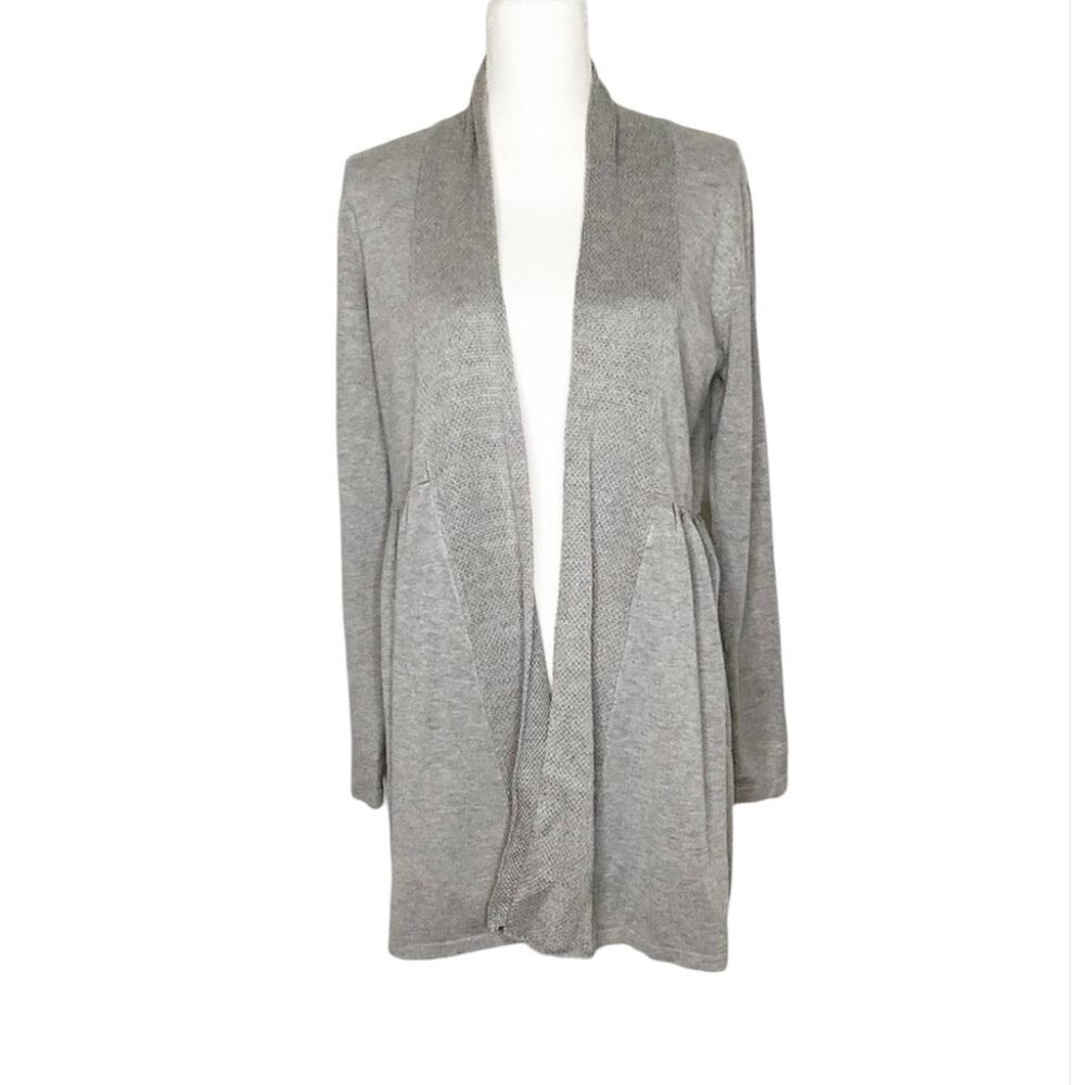 Vila Milano Gray Open Front Cardigan Pleated Back Tie Medium